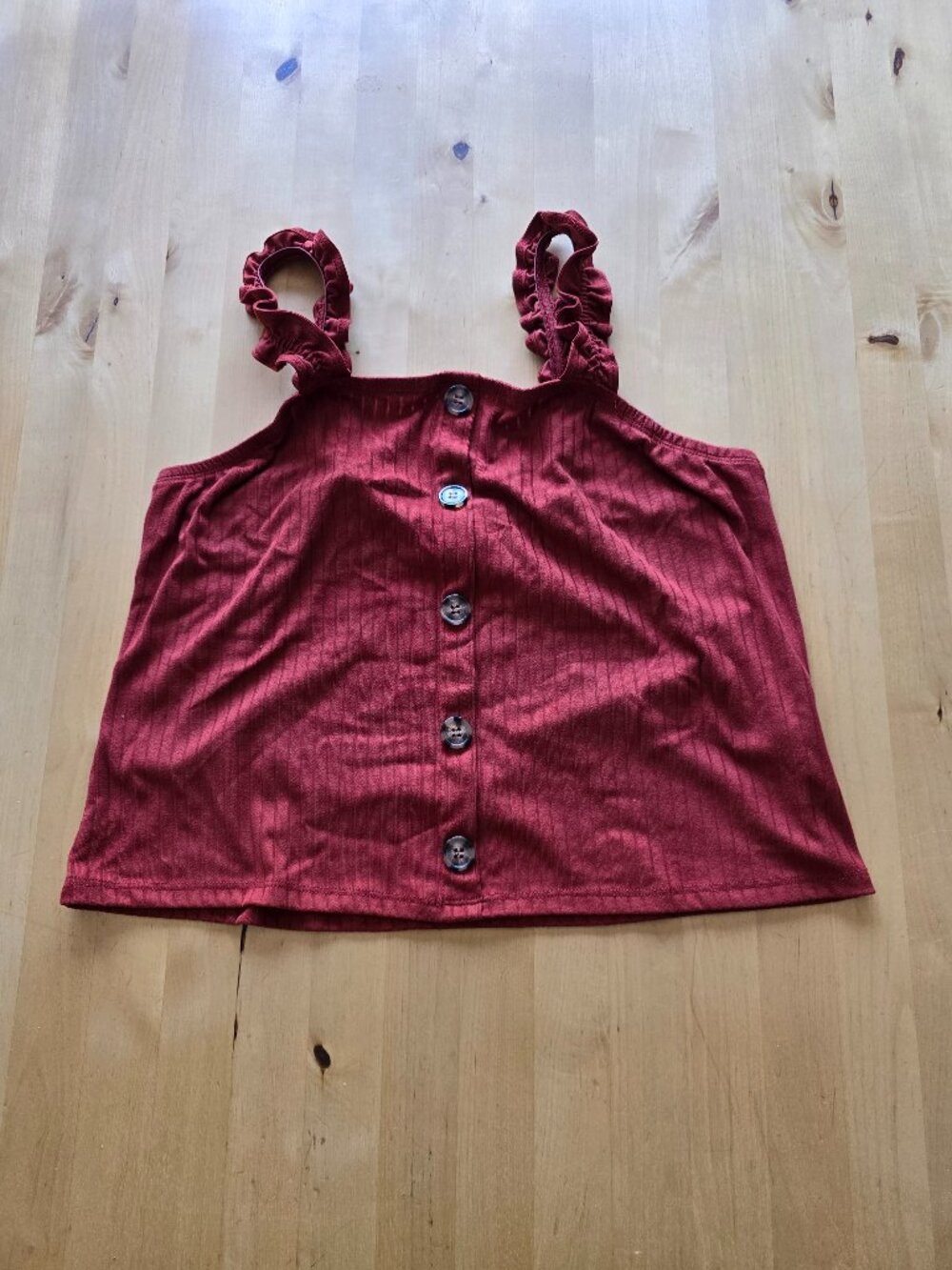 No Boundaries Tank Sz XL Terra Cotta Button accent Ribbed 15-17 Ribbon strap